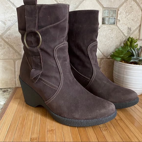 ENIGMA BROWN ANKLE BOOTS WEDGE HEEL - Picture 6 of 11